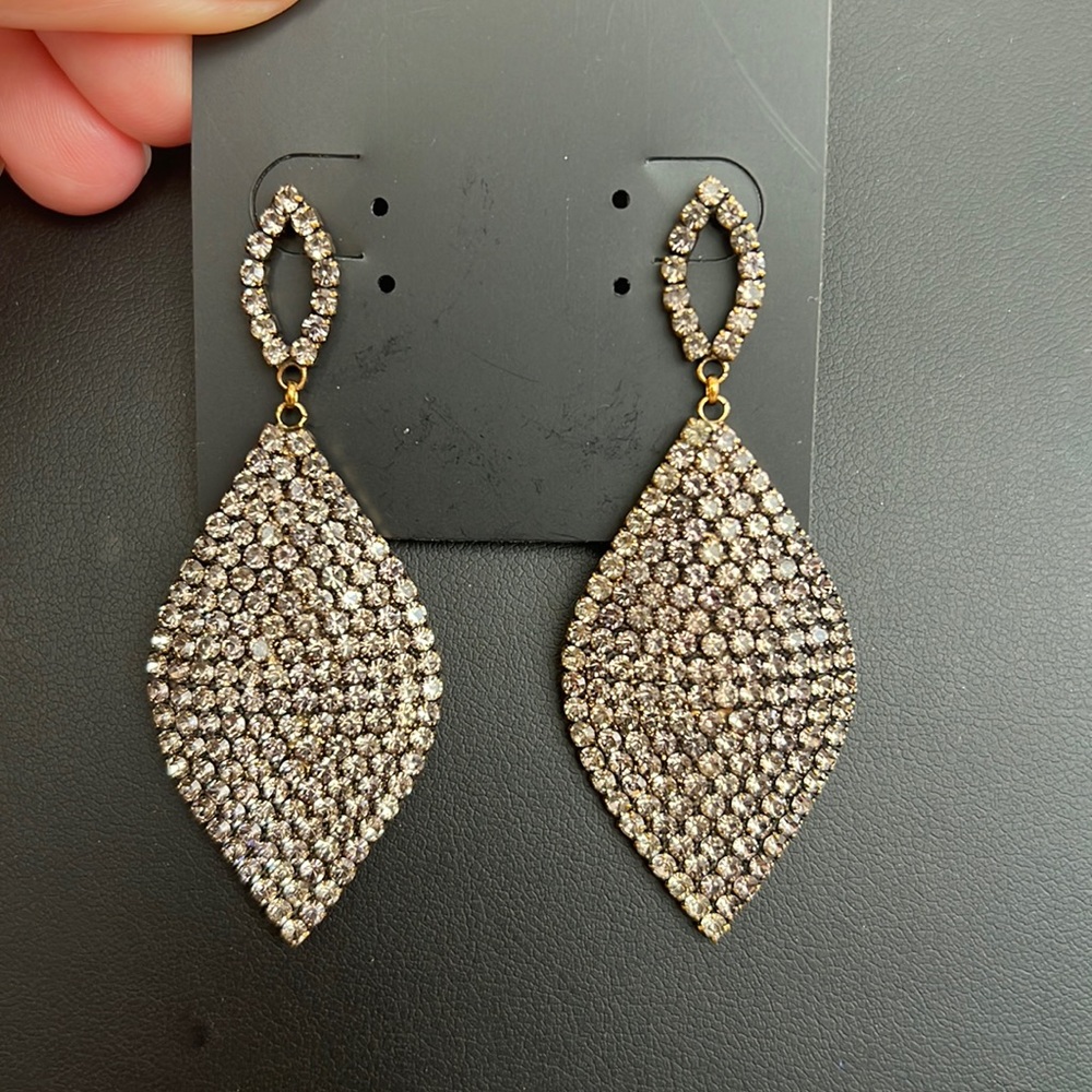 Rhinestone earrings teardrop new prom wedding gunmetal gold - Picture 4 of 9